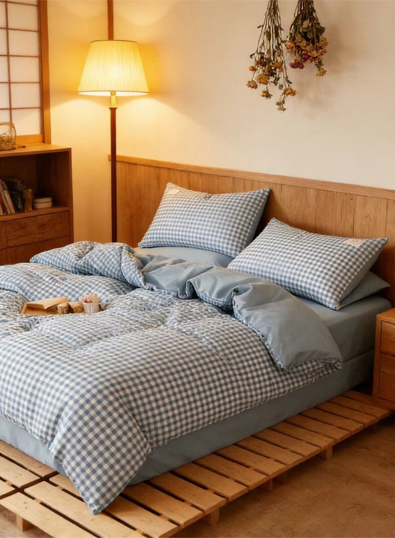 Rewell This Four-Piece Microfiber Soft Comforter Set Features a Simple Checkered Pattern, Perfect for Any Room Décor. The Set Is Machine Washable and Includes One Duvet Cover, One Sheet, And Two Pillowcases (Duvet Cover: 220*240 cm, Sheet: 230*245 cm, Pillowcases: 48*74 cm). - Image 3